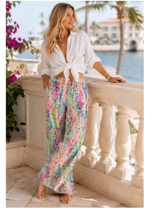 Lilly Pulitzer Pants - Lilly Pulitzer florita ‘ catch the wave ‘ bright linen pants small holy grail
